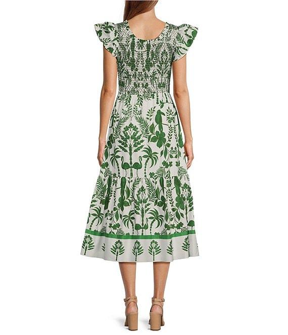 Sugarlips Printed Scoop Neck Double Ruffle Short Sleeve Smocked Midi Dress Product Image