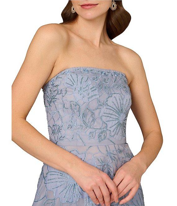 Aidan Mattox Strapless Floral Embroidered Organza High Low Aline Midi Dress Product Image