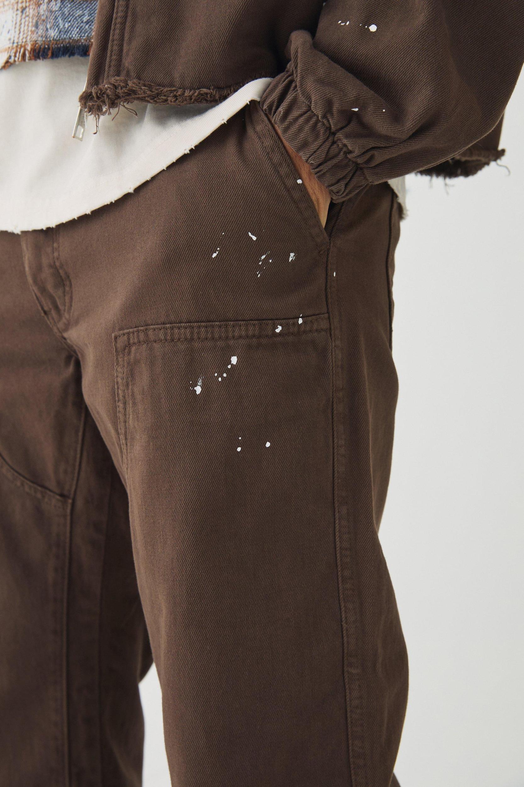 Relaxed Flared Carpenter Paint Splatter Pants | boohooMAN USA Product Image