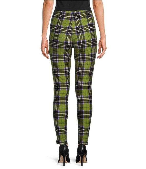 Slim Factor by Investments Ponte Knit Bright Chartreuse Plaid No Waist Leggings Product Image
