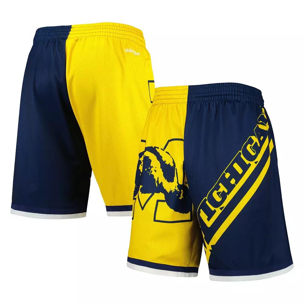 Men's Mitchell & Ness Maize/Navy Michigan Wolverines Big Face 5.0 Fashion Shorts, Size: Small, Gold Product Image