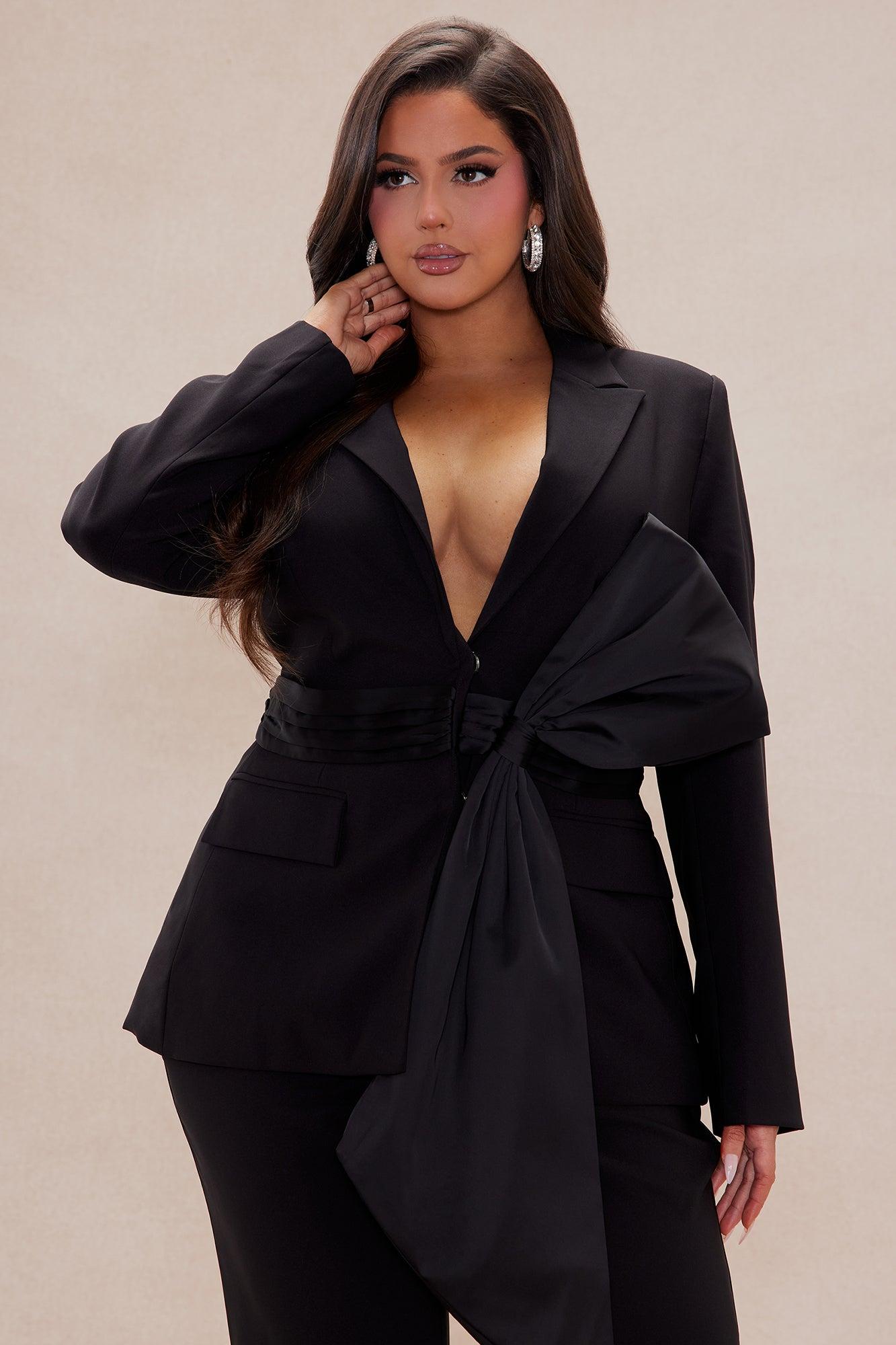 Jenna Bow Blazer Suit Set - Black Product Image