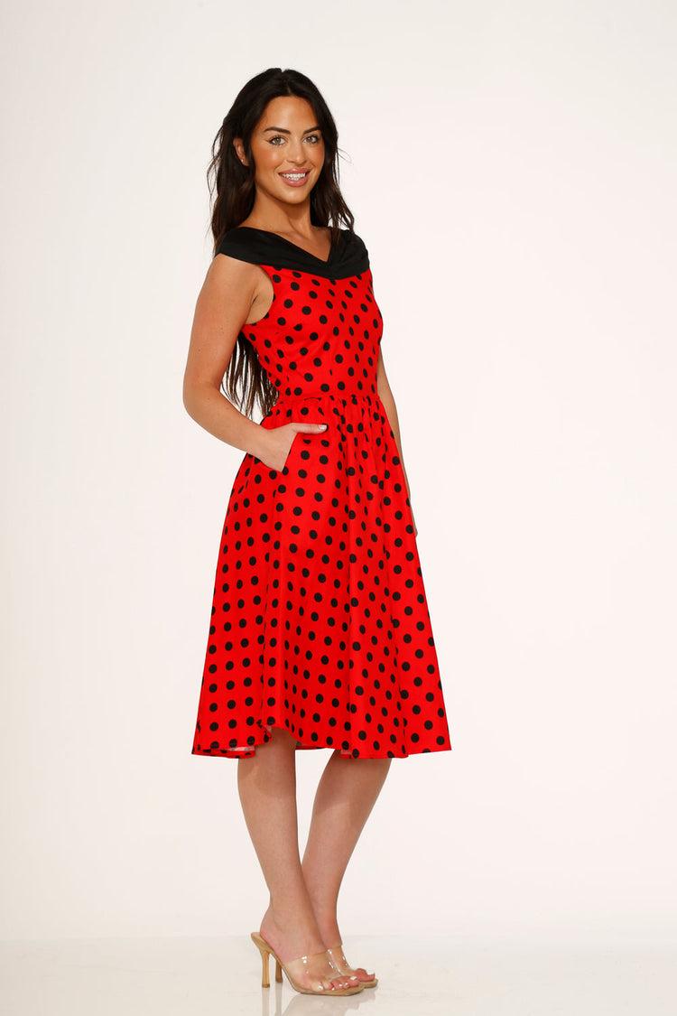 Red & Black Polka Dot Swing Dress Product Image