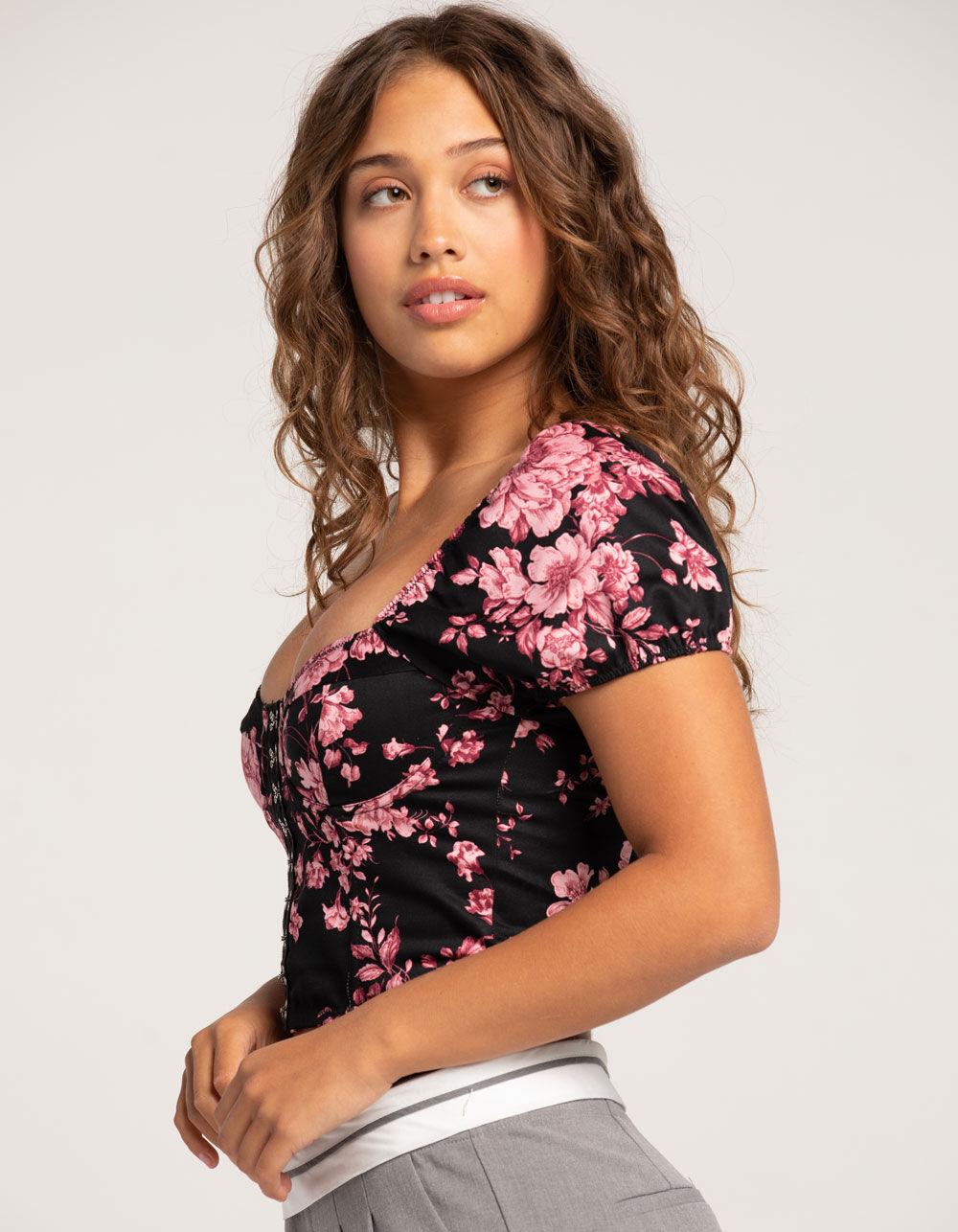 WEST OF MELROSE Floral Hook N Eye Womens Corset Top - BLACK COMBO Product Image