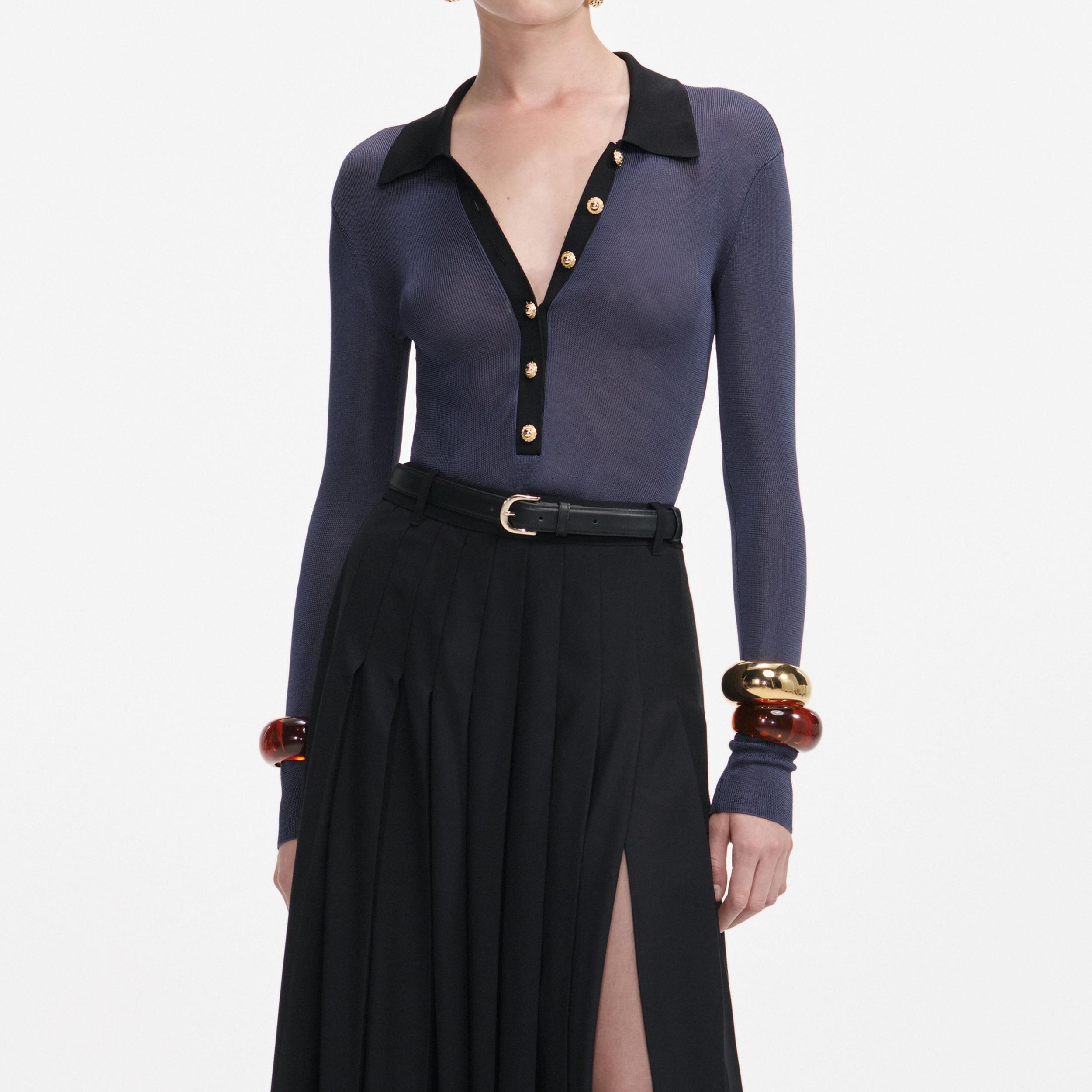 Navy Viscose Knit Bodysuit Product Image