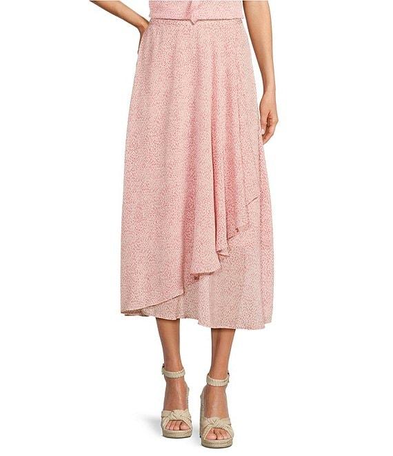 Vince Camuto Raining Dots Print Faux Wrap Woven Yoryu Midi Skirt Product Image