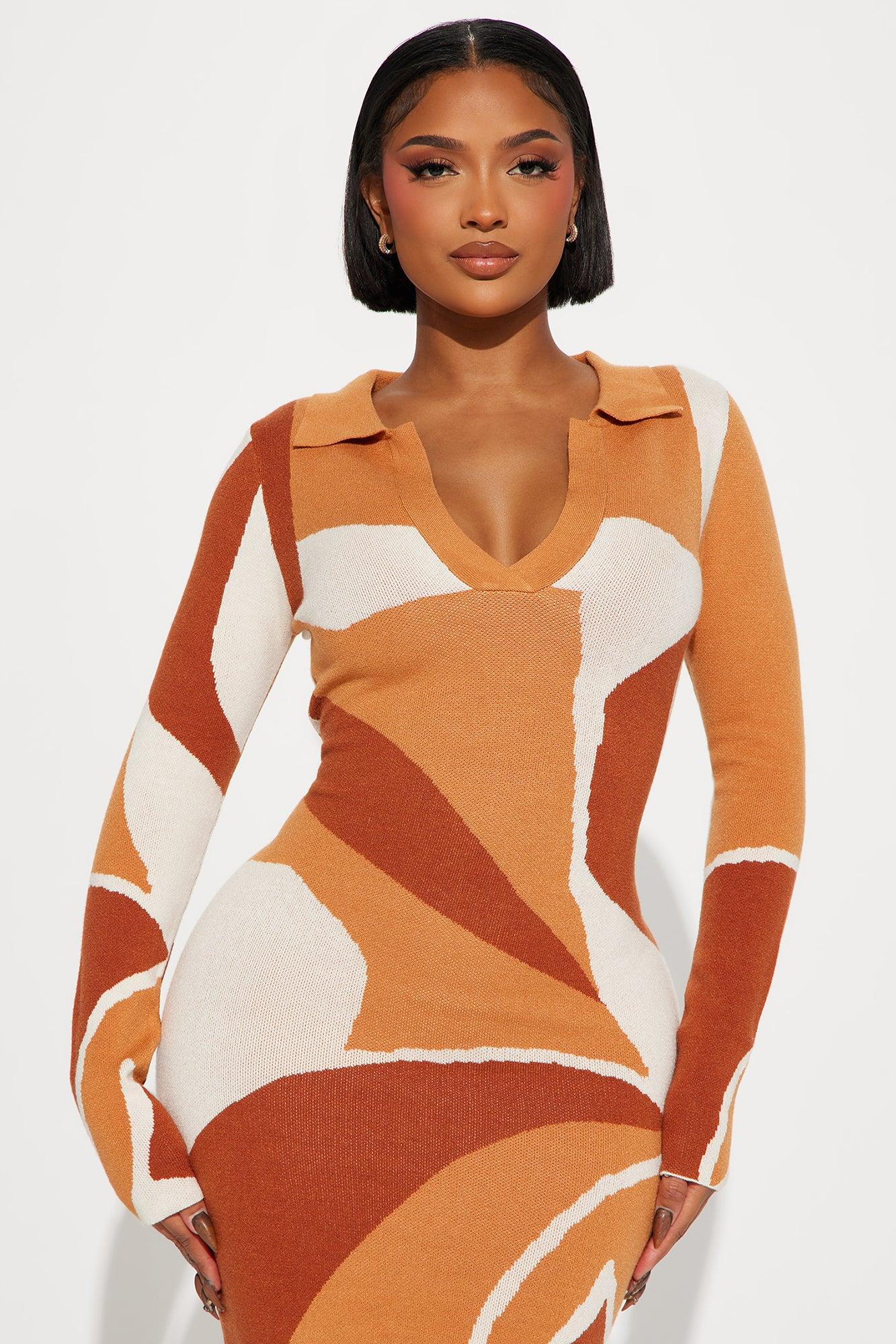Carmel Sweater Midi Dress - Orange/combo Female Product Image