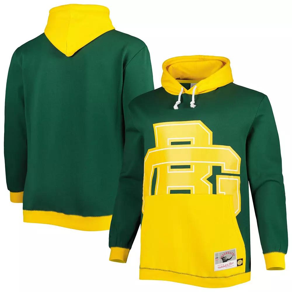 Mens Mitchell & Ness /Gold Bay Packers Big & Tall Big Face Pullover Hoodie Product Image