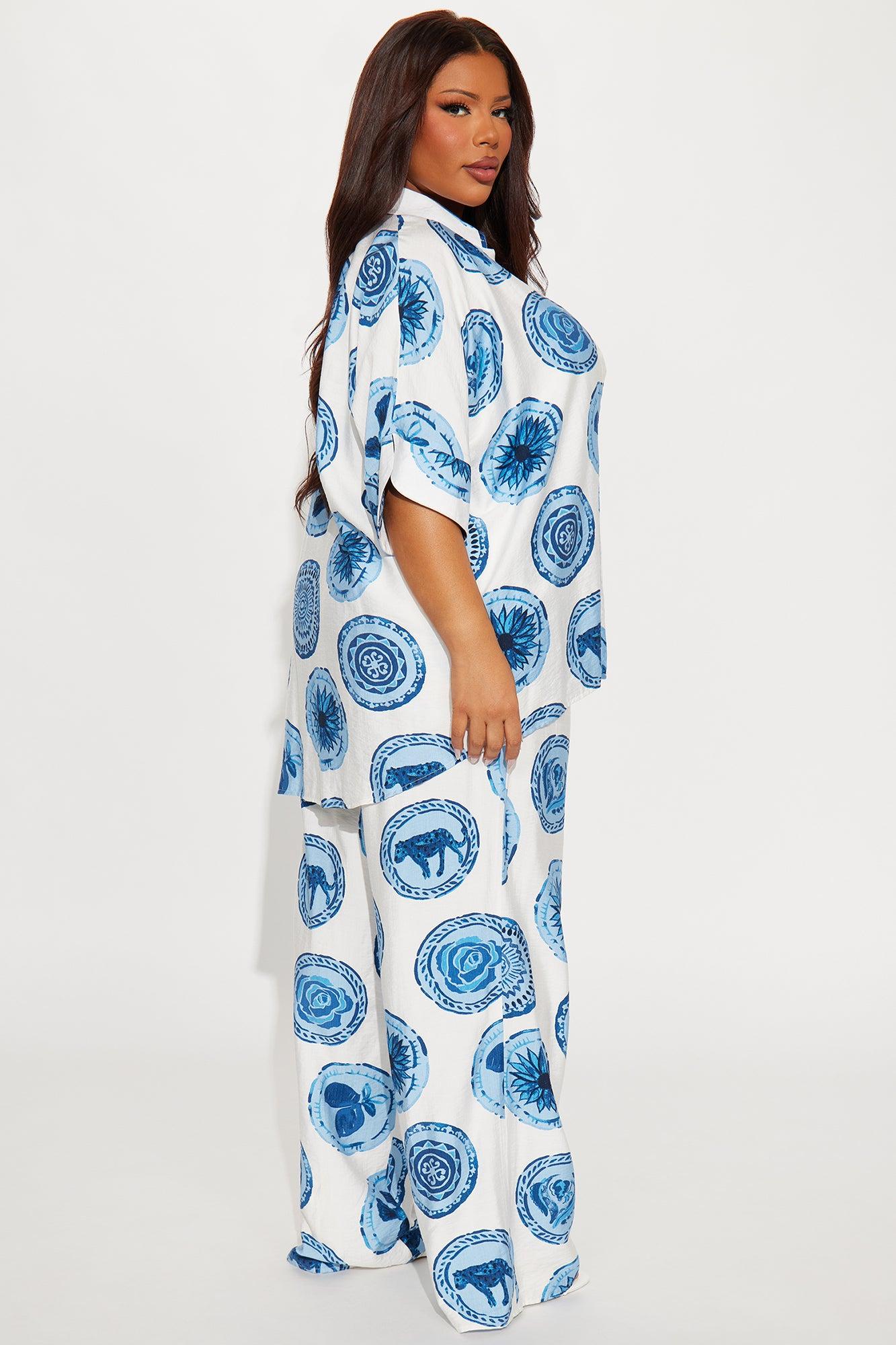 Sunny Escape Linen Pant Set - Blue/combo Product Image