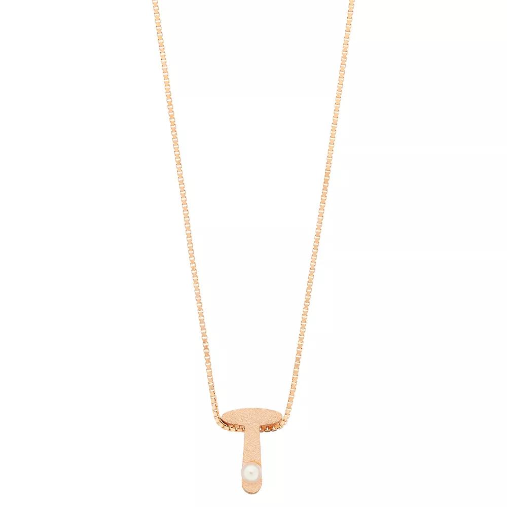 Jewelmak 14k Rose Gold Over Silver Freshwater Cultured Pearl Initial Pendant, Women's, Size: 16" Product Image