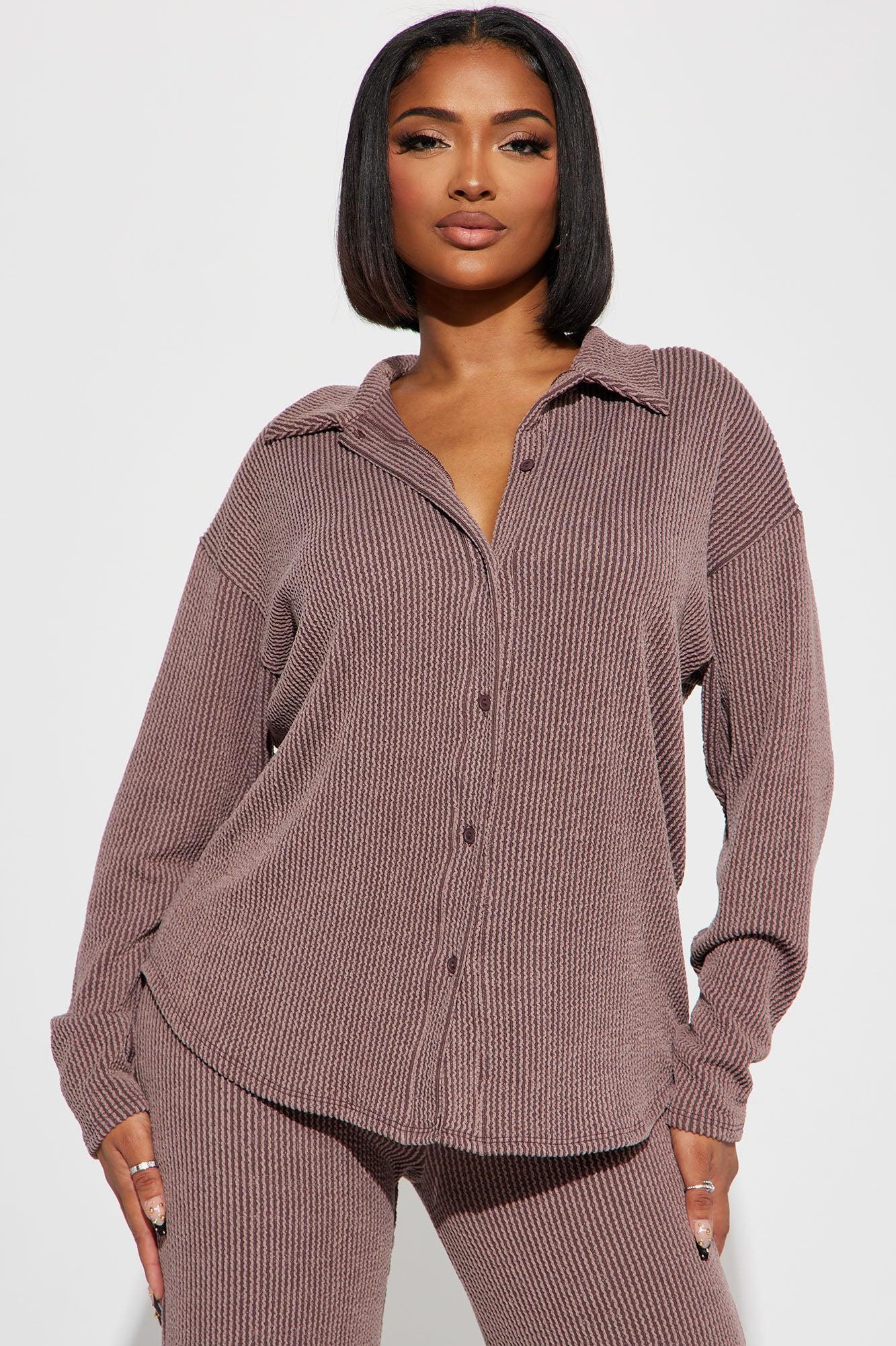 Leanne Ribbed Pant Set - Brown Product Image