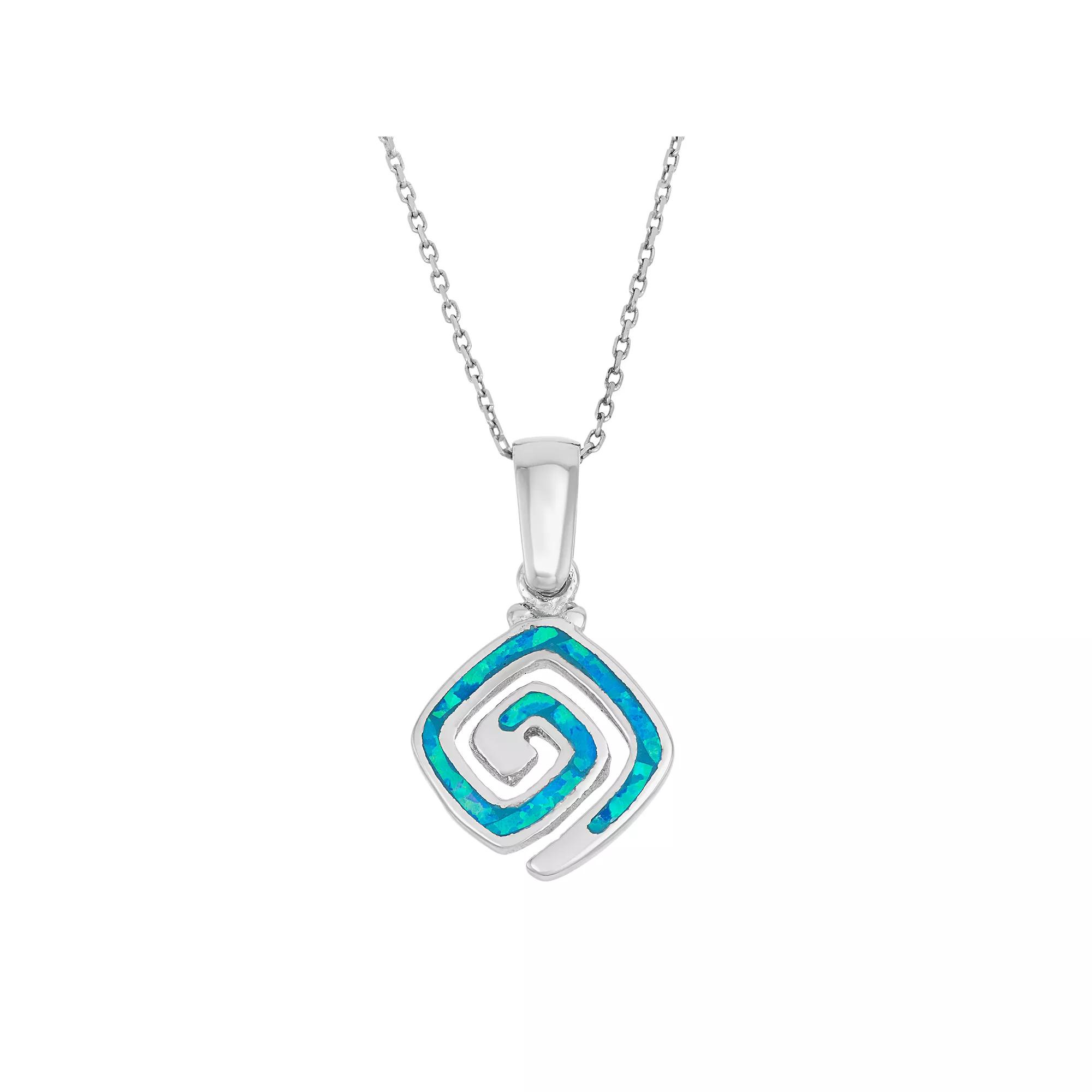 Lab-Created Blue Opal Sterling Silver Greek Key Pendant Necklace, Women's, Size: 18" Product Image