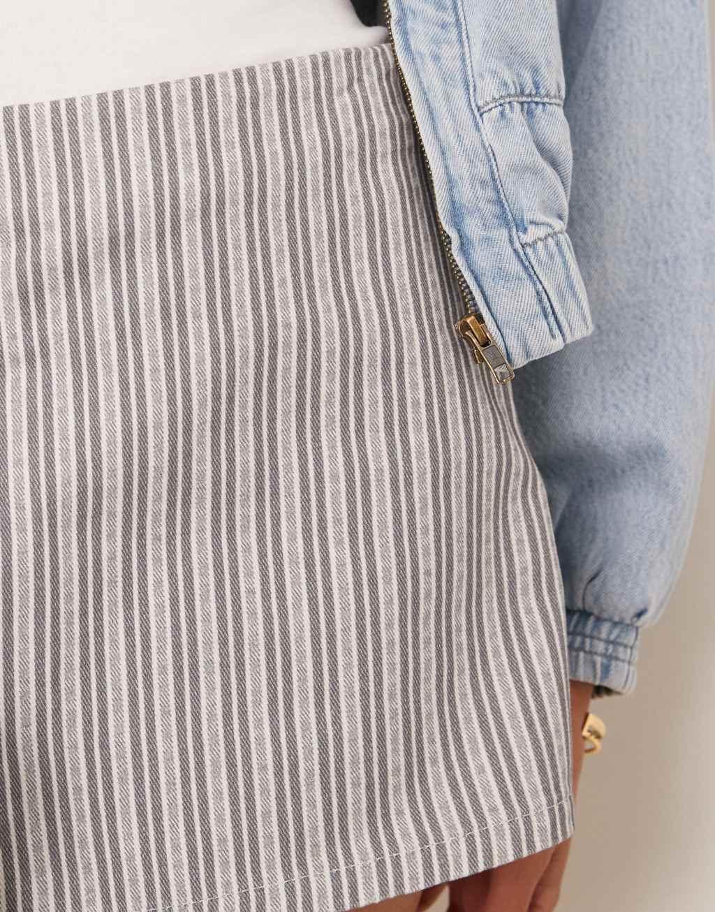 ASOS DESIGN denim micro mini skirt in charcoal pinstripe Product Image