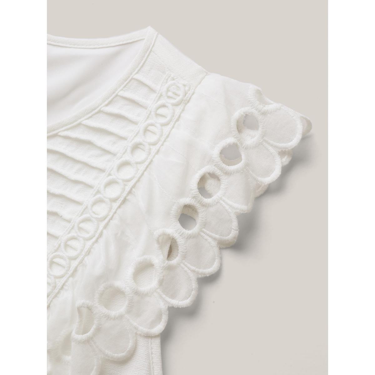 Plus Size Lace Embroidered Sleeve Plain Midi Dress Originalwhite Women V-neck Cap Sleeve Curvy BloomChic 18-20/2X Product Image