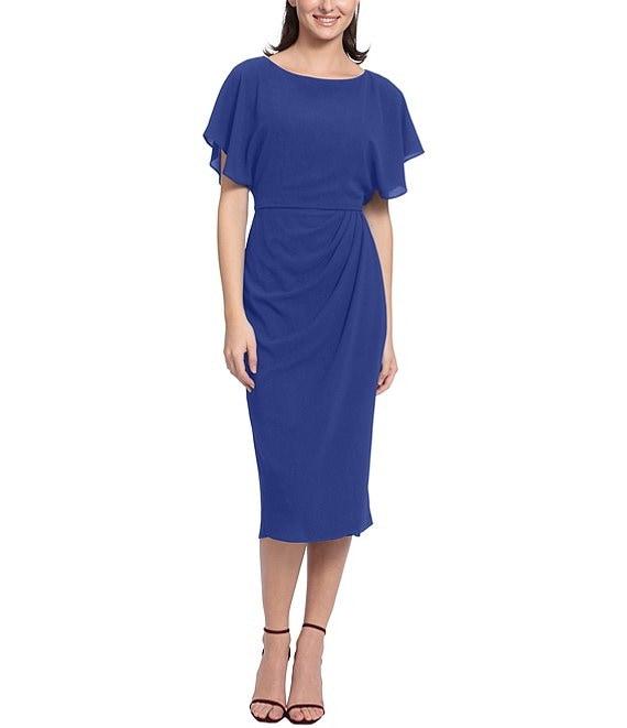 Maggy London Crew Neck Short Dolman Sleeve Faux Wrap Midi Sheath Dress Product Image