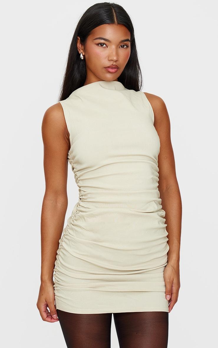 Stone High Neck Ruched Bodycon Dress Product Image