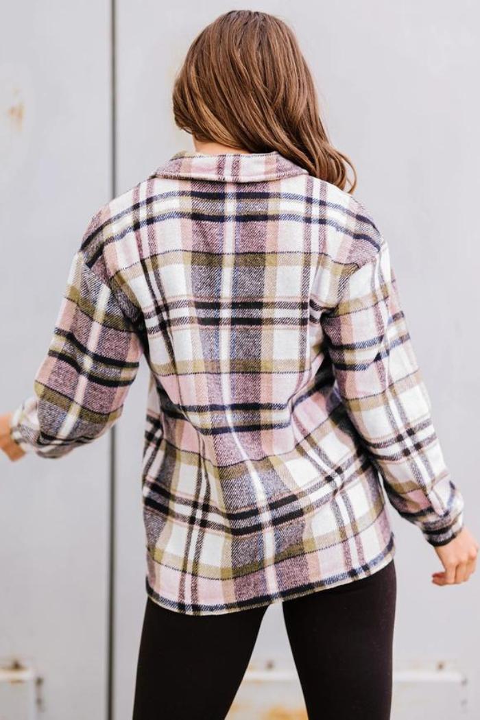 Plaid Print Pocketed Shacket Product Image