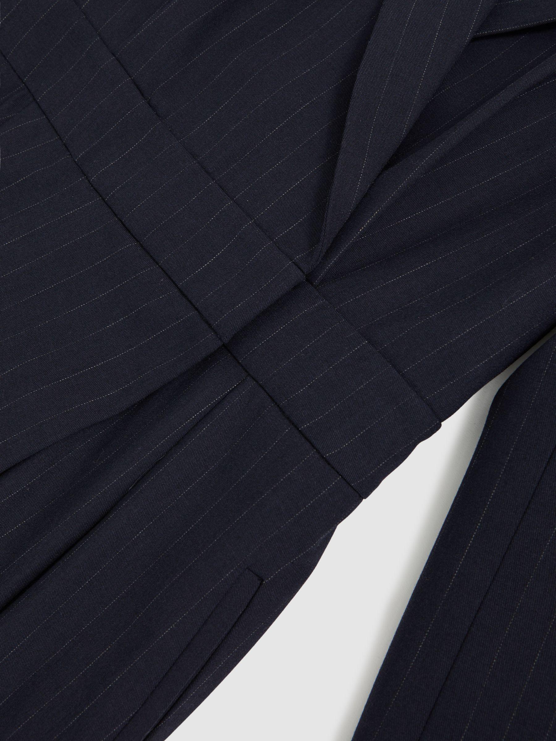 Pinstripe Tailored Wide-Leg Jumpsuit with Wool in Navy Product Image