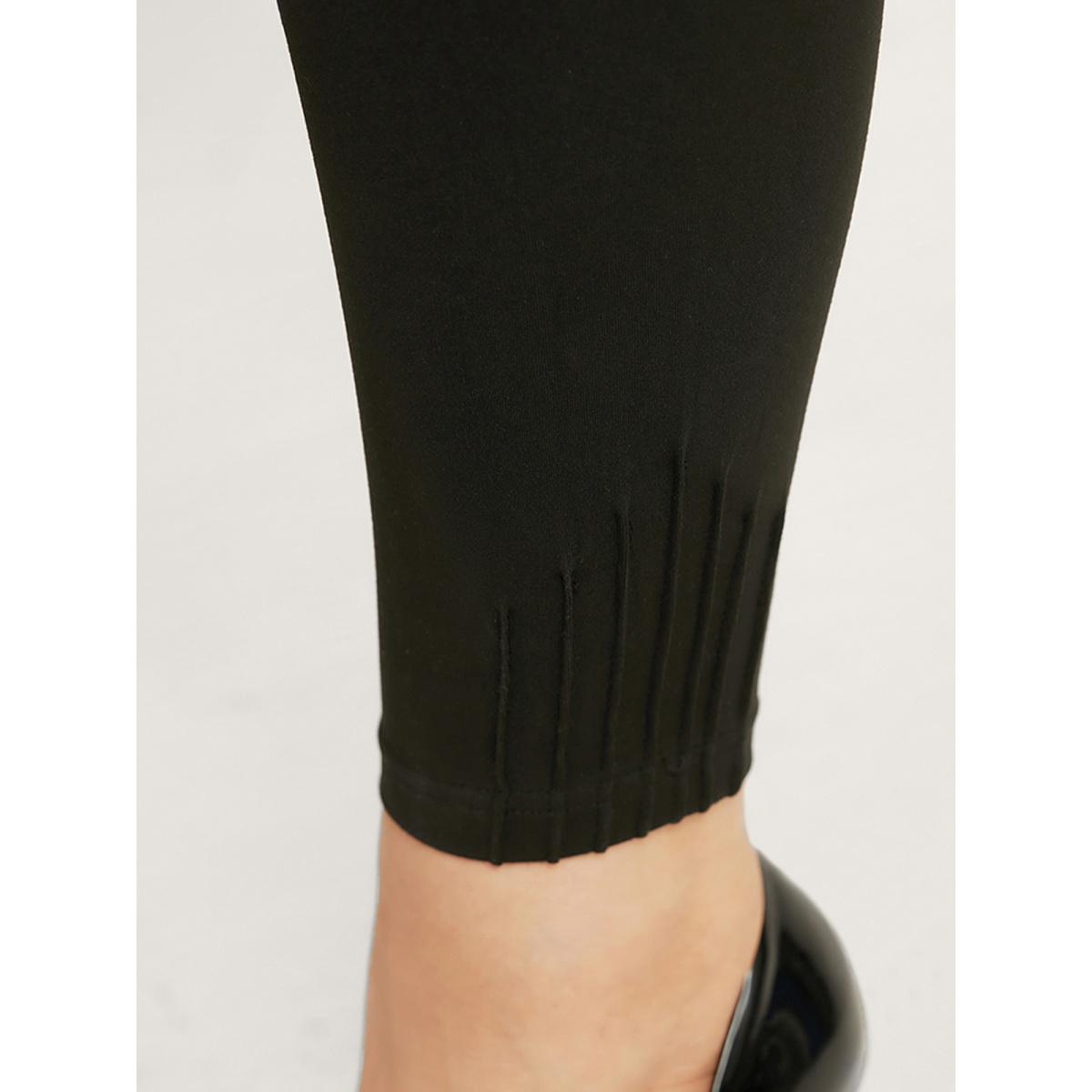 Plus Size High Rise Pleated Elastic Waist Skinny Leggings Women Black Leisure High stretch Skinny High Rise Casual Leggings BloomChic 28/5X Product Image