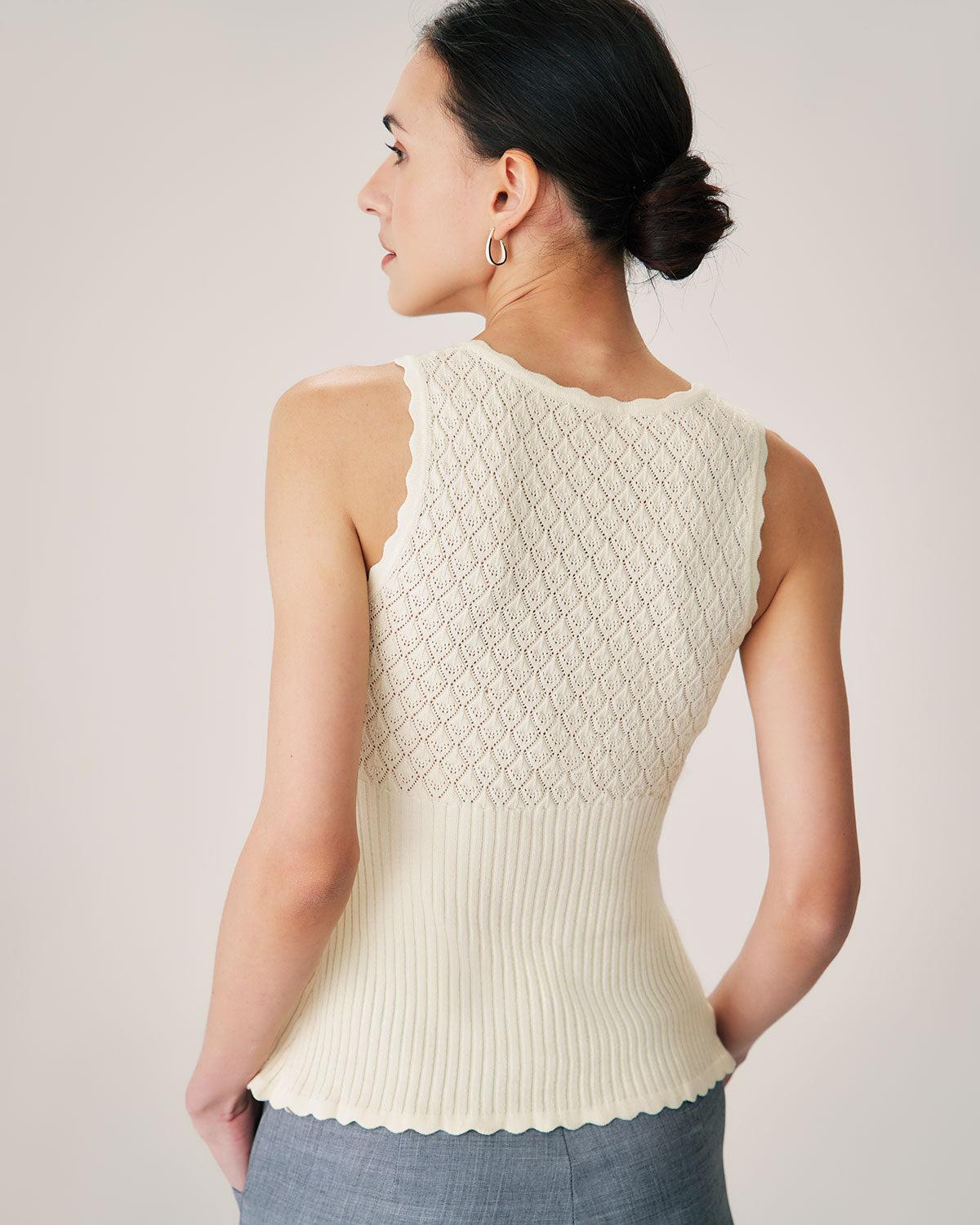 Beige V Neck Ribbed Knit Tank Product Image