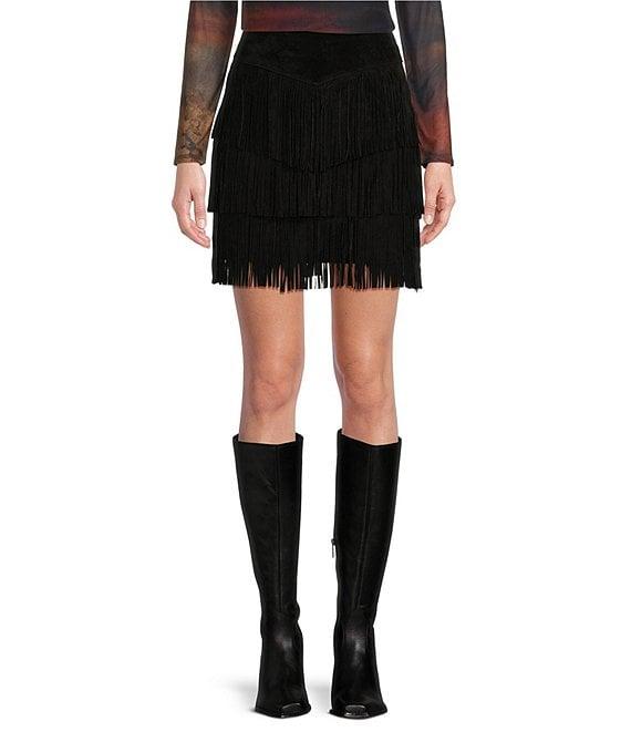 Scully Western Tiered Suede Fringe Mini Skirt Product Image