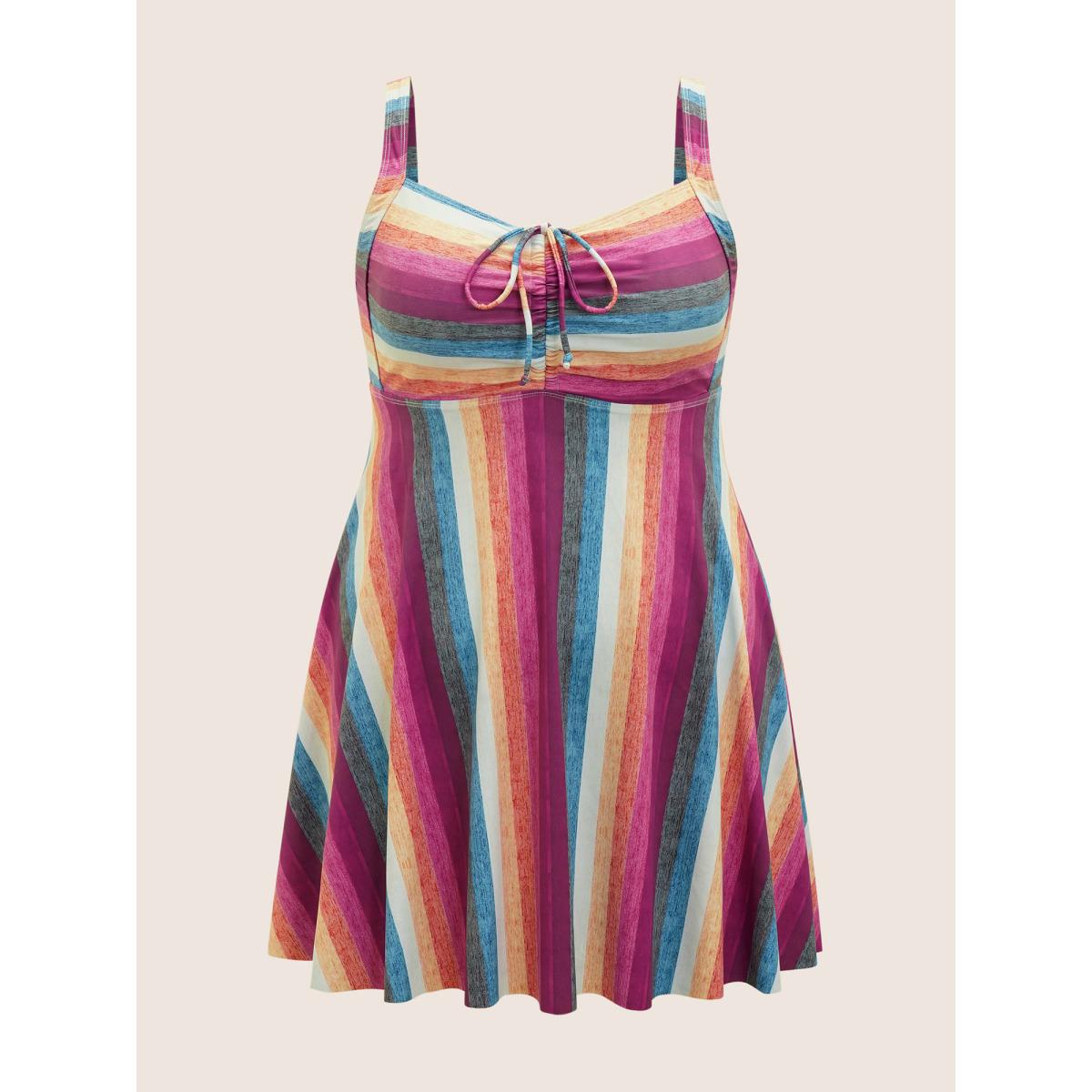 Plus Size Contrast Striped Tie Knot Swim Dress Women's Swimwear Multicolor Bodycon Non High stretch Curve Swim Dresses BloomChic 14-16/1X Product Image