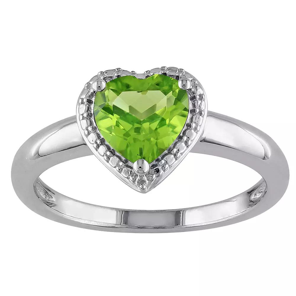 Stella Grace Sterling Silver Peridot Heart Halo Ring, Women's, Size: 6 Product Image
