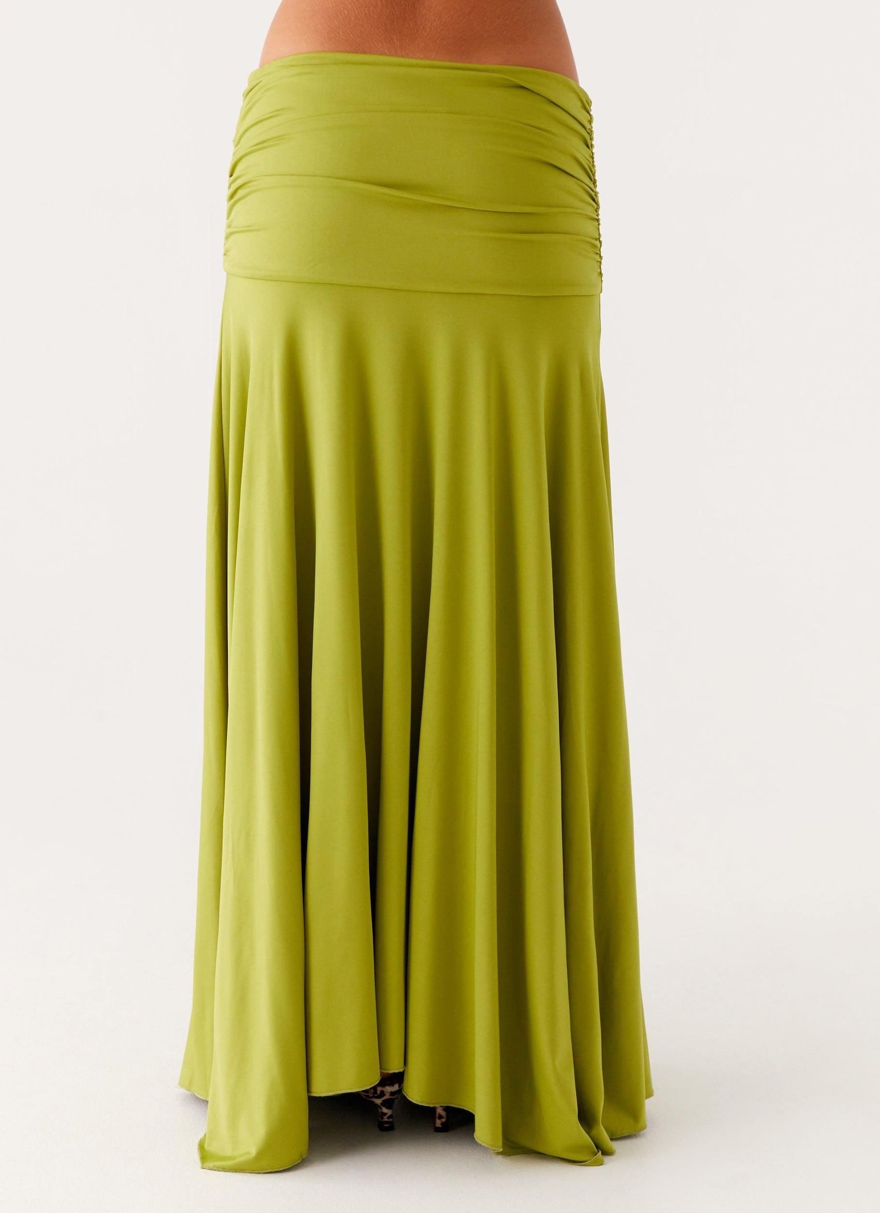 Liana Ruched Maxi Skirt - Green Product Image