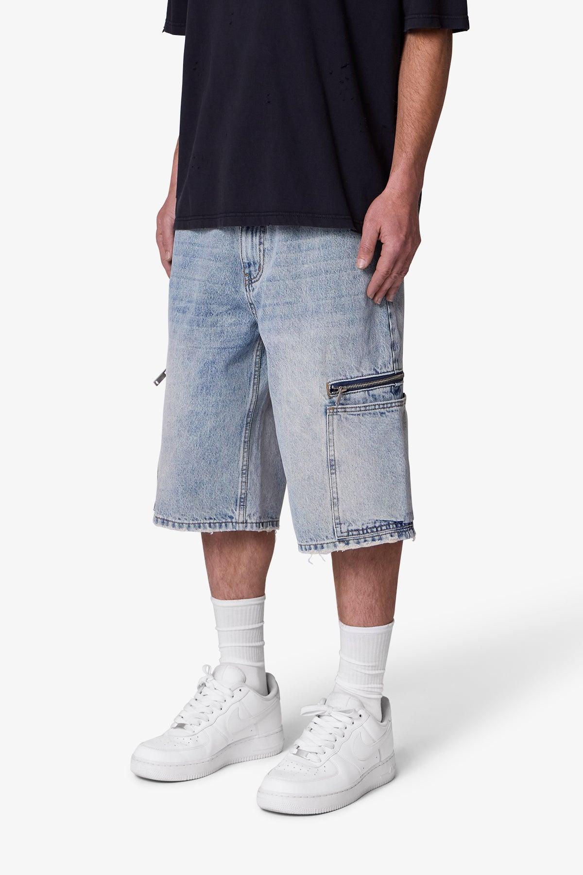 Zipper Teeth Denim Shorts - Light Blue Product Image