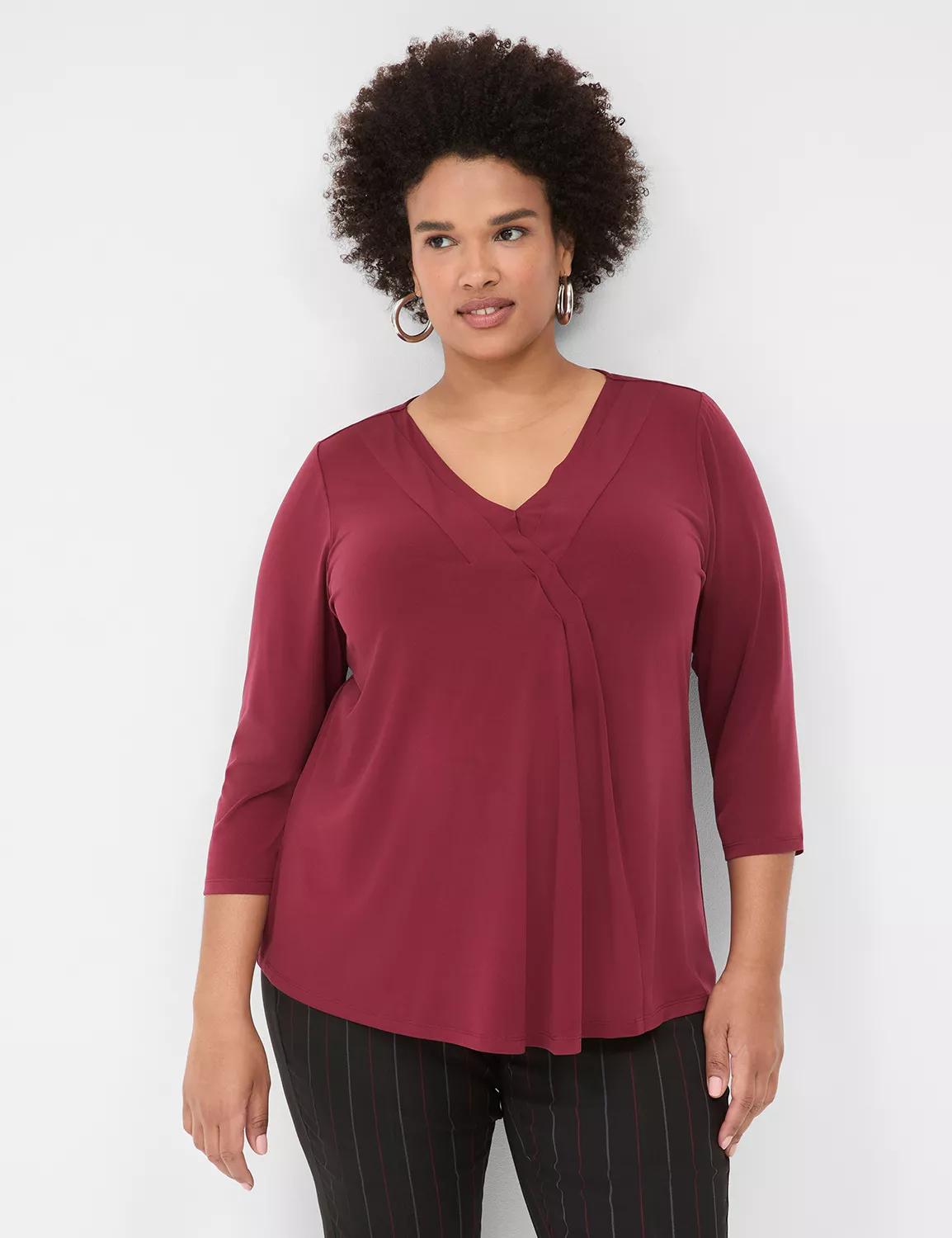 Swing 3/4-Sleeve Pleat-Front Top Product Image