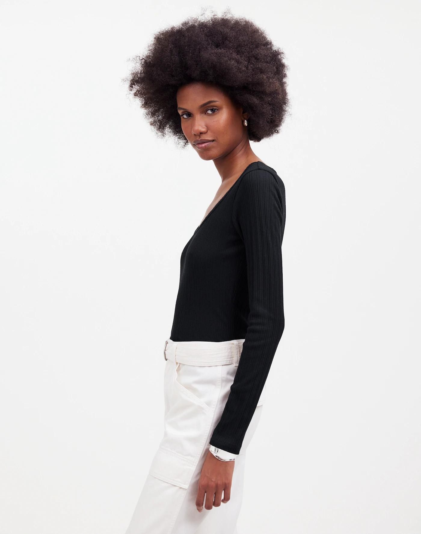 Pointelle Long-Sleeve Scoopneck Tee Product Image