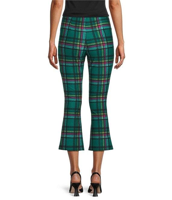 Slim Factor by Investments Ponte Knit Aventurine Plaid No Waist Kick Flare Crop Split Hem Pants Product Image