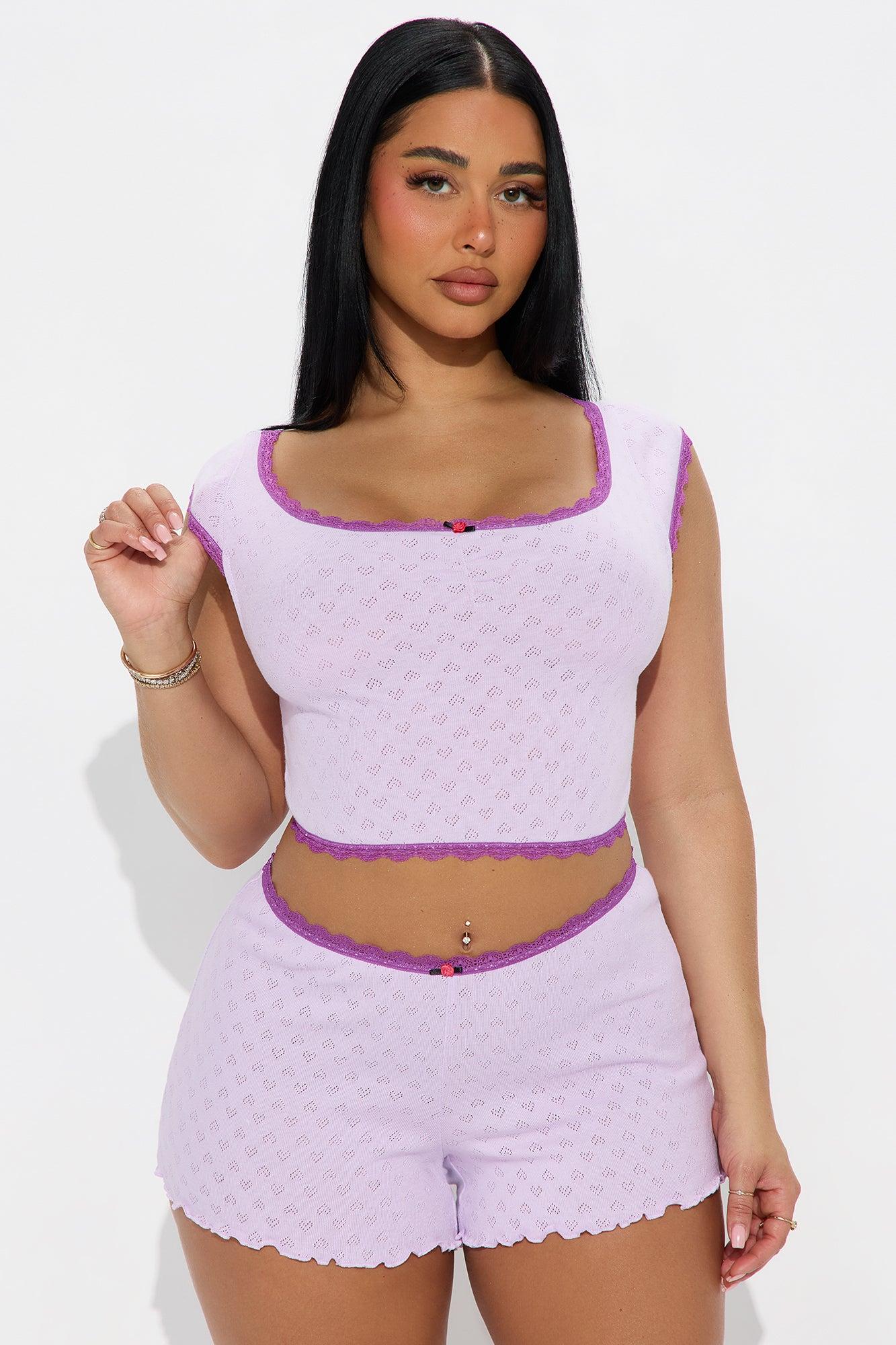 Primavera Pointelle Off Shoulder PJ Short Set - Lavender Female Product Image