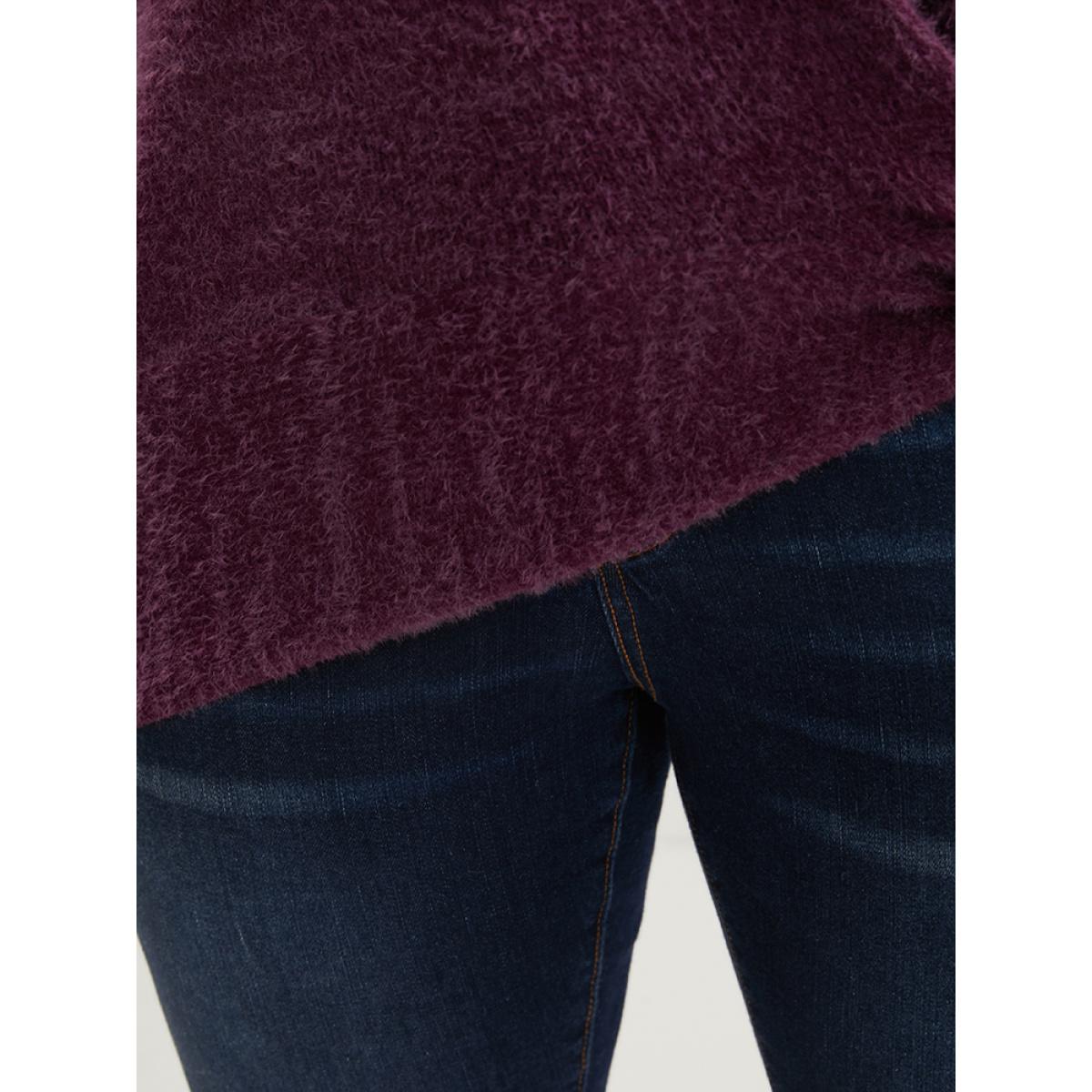 Plus Size Solid Soft Sexy Yarn Knit Twist Front Fluffy Knit Top Burgundy Women Elegant Loose Long Sleeve Round Neck Dailywear Pullovers BloomChic 22-24/3X Product Image