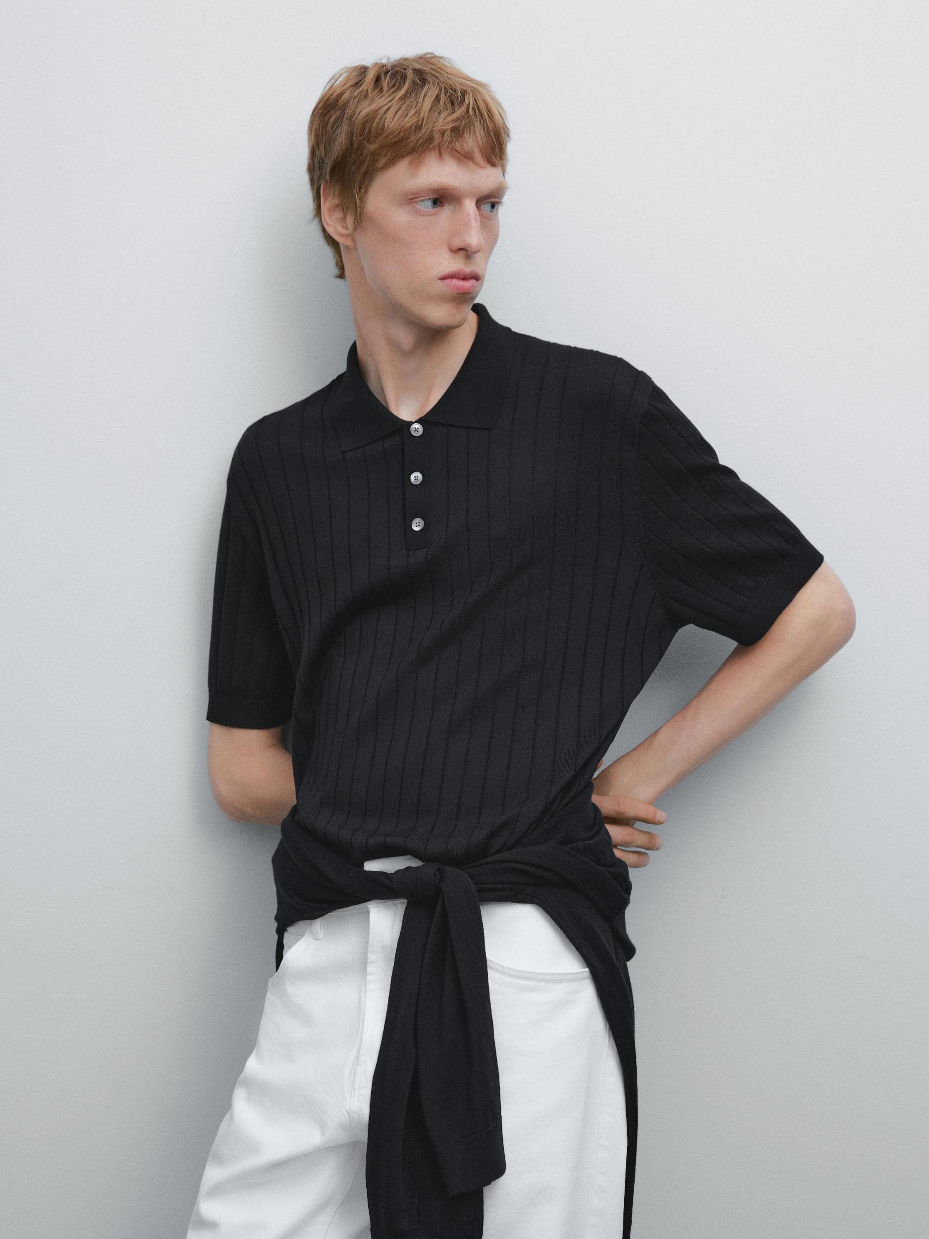 Ribbed knit polo shirt Product Image