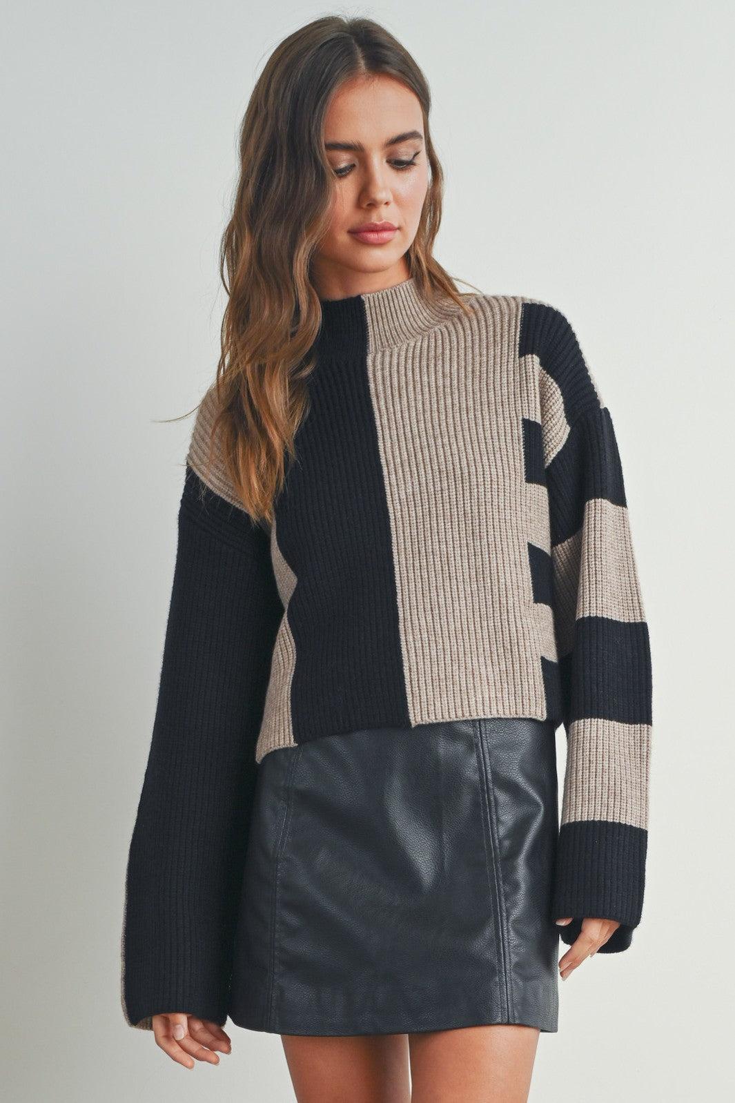 Color Block Mock Neck Sweater Product Image