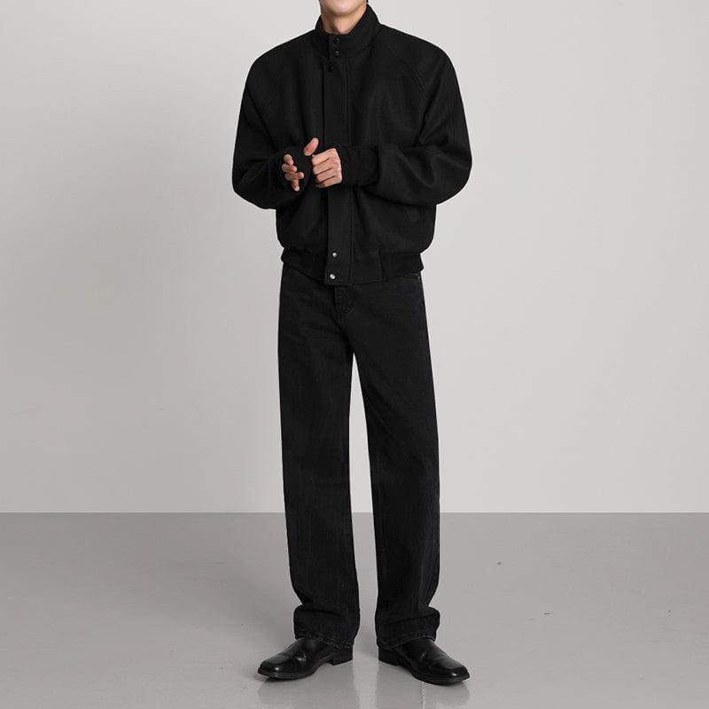 RT No. 6158 BLACK STAND COLLAR WOOLEN VARSITY JK Product Image