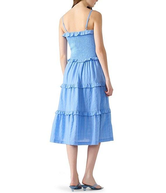 Steve Madden Nash Square Neck Sleeveless Smocked A-Line Drop Waist Midi Dress Product Image