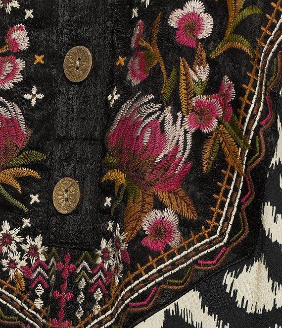 John Mark Velvet-Detailed Floral-Embroidered Y-Neck Long Sleeve Top Product Image