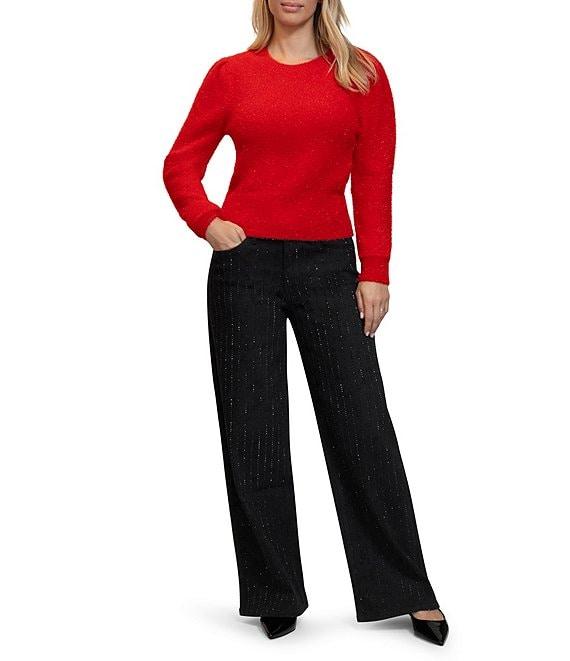 Stevie by Steve Madden Long Sleeve Tinsel Mink Yarn Pleated Pullover Sweater Product Image