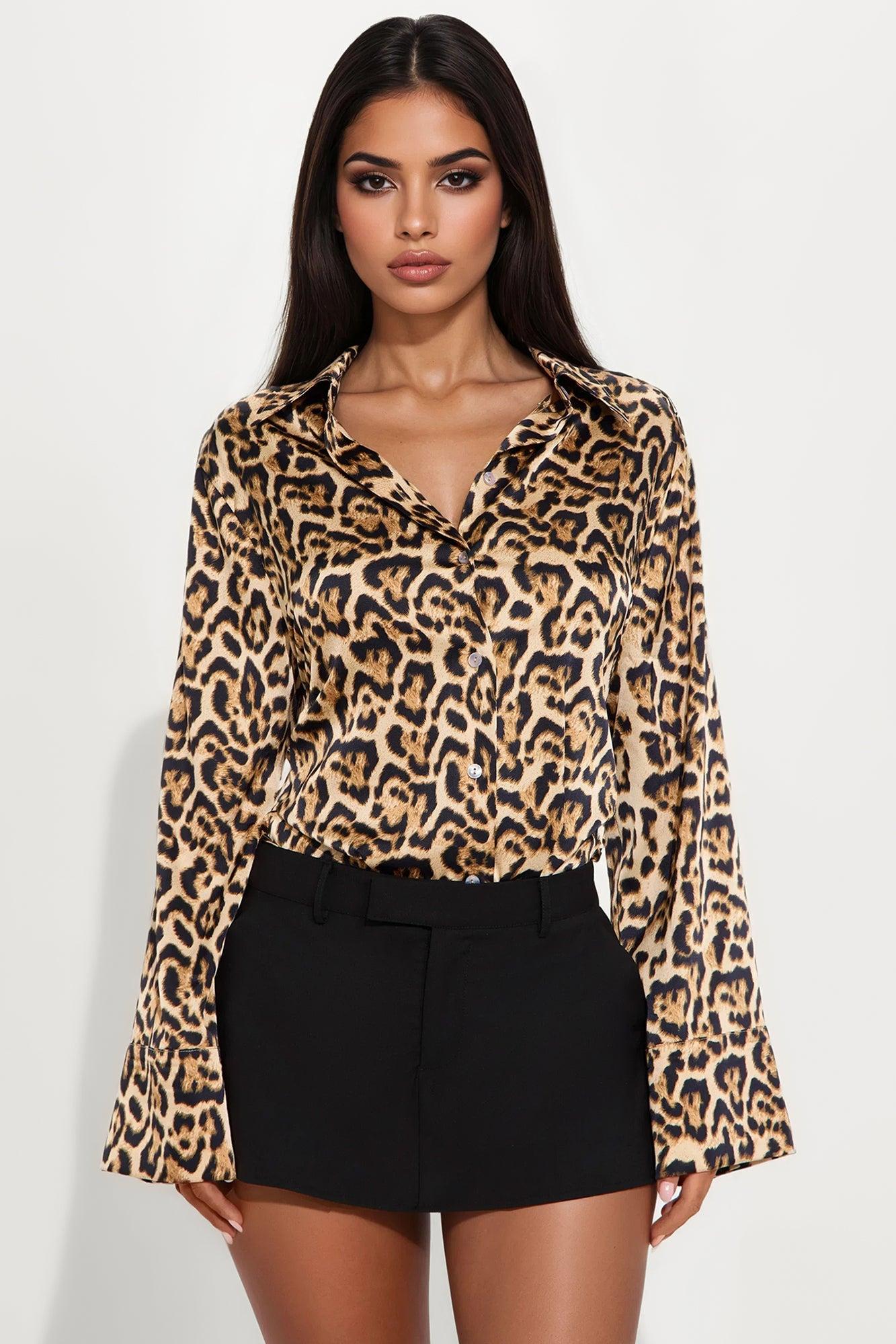 In Motion Leopard Satin Shirt - Leopard Female Product Image