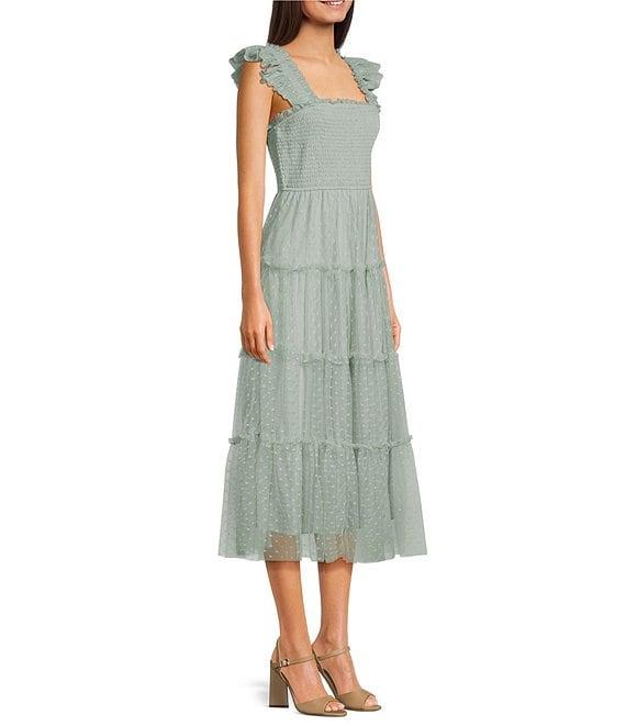 Blu Pepper Lace Square Neck Sleeveless Tiered Midi Dress Product Image