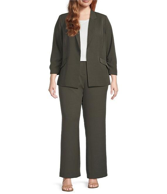 Skies Are Blue Plus Size Notch Lapel Shirred 3/4 Sleeve Open Front Coordinating Statement Blazer Product Image