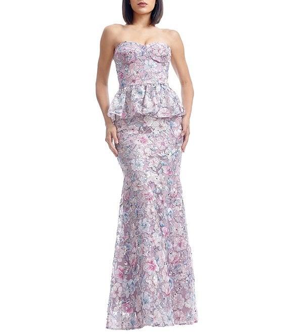 Dress the Population Scarlett Floral Embroidered Lace Strapless Neck Sleeveless Peplum Mermaid Gown Product Image