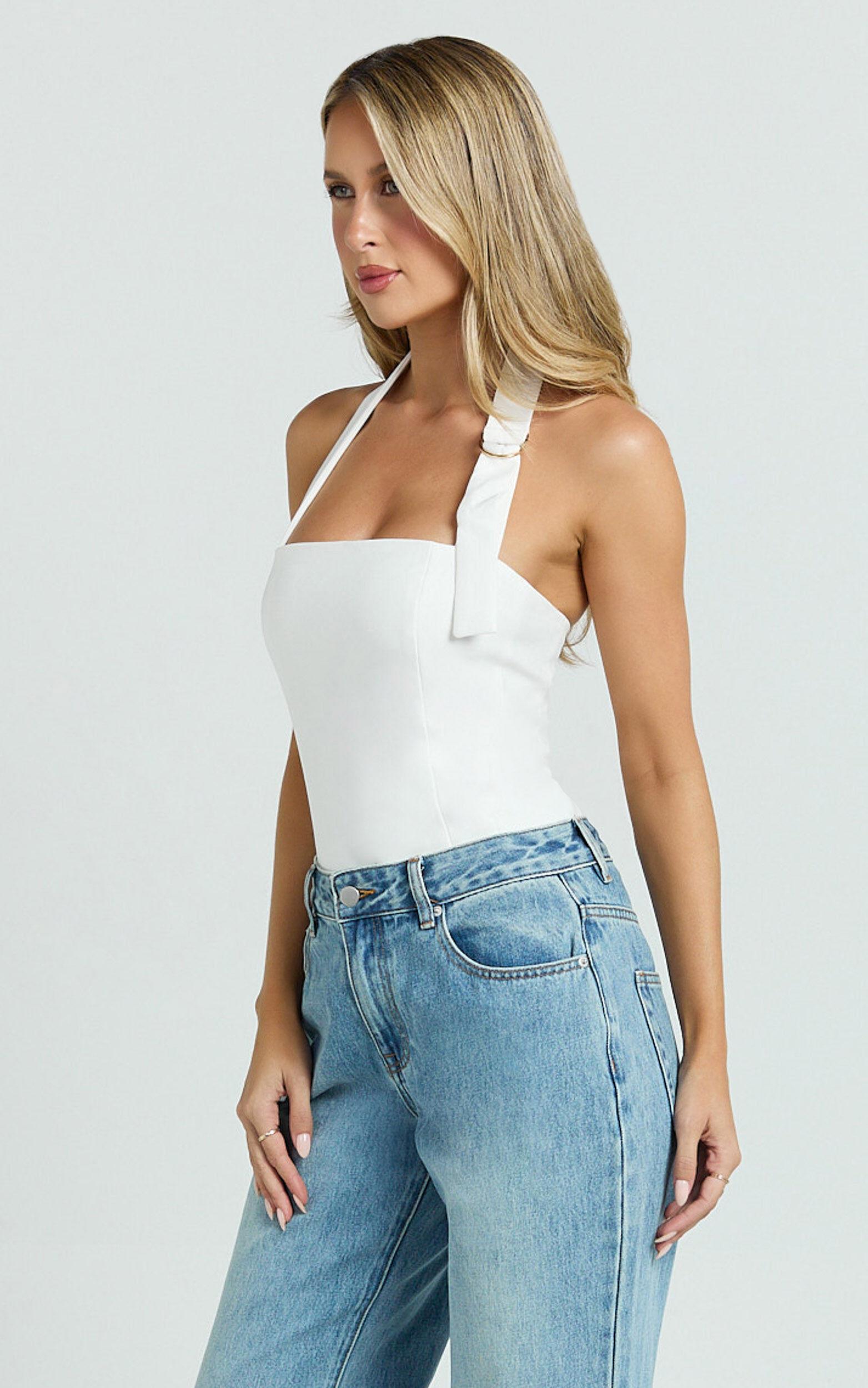 Tyler Top - Adjustable Halter Fitted Top in Off White Product Image