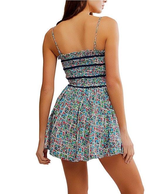 Free People Bali Checked Out Printed Smocked Square Neck Sleeveless Romper Product Image