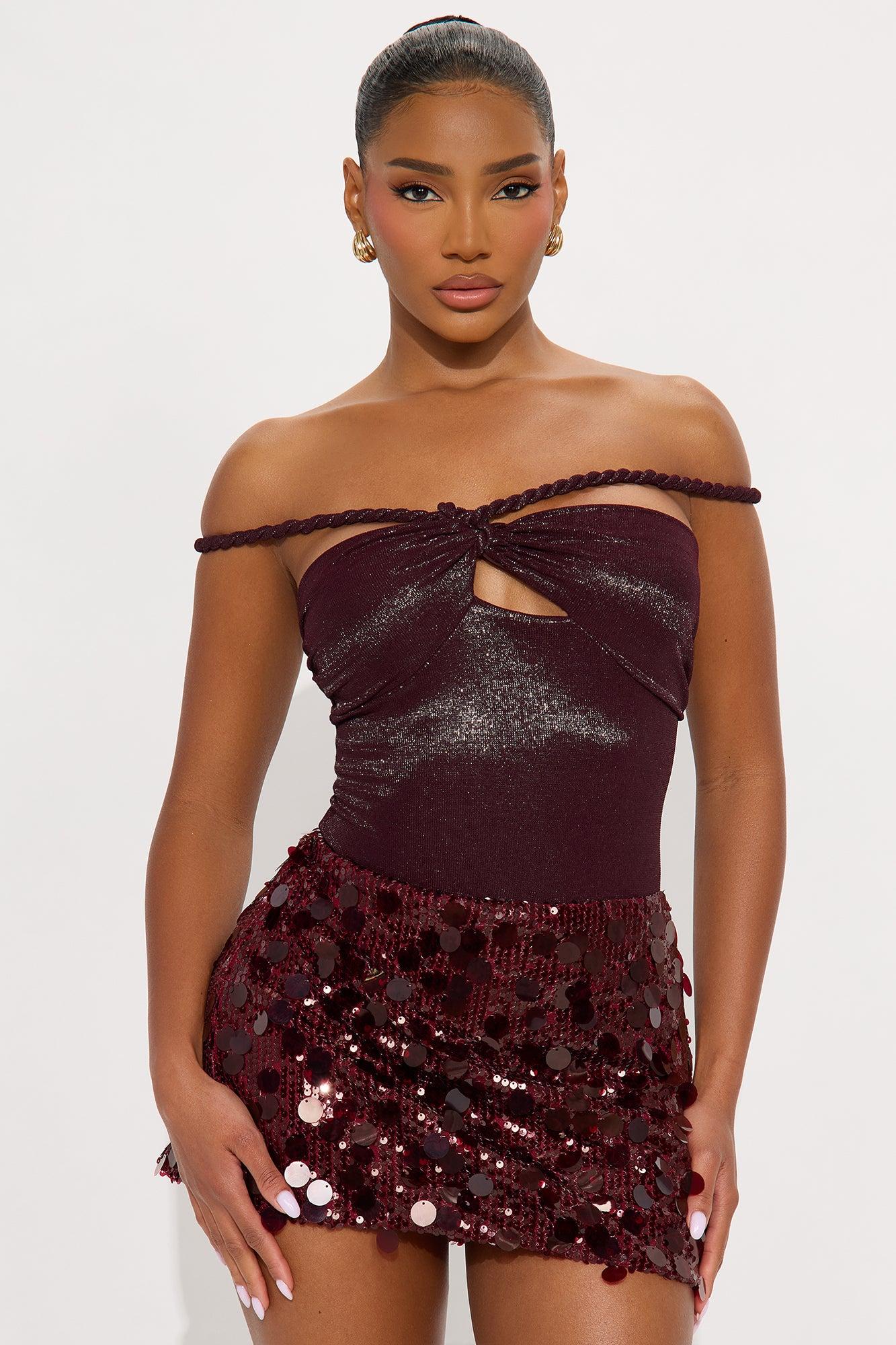 Miriam Twist Strap Off Shoulder Bodysuit - Burgundy Female Product Image