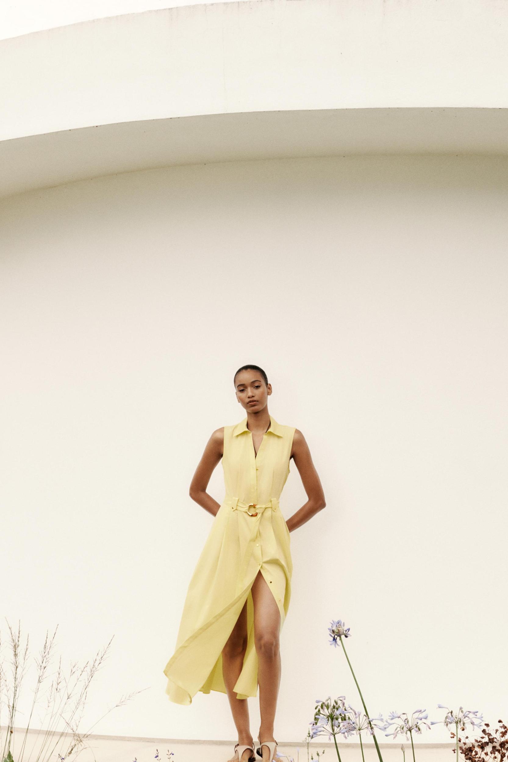 BELTED POPLIN MIDI DRESS Product Image