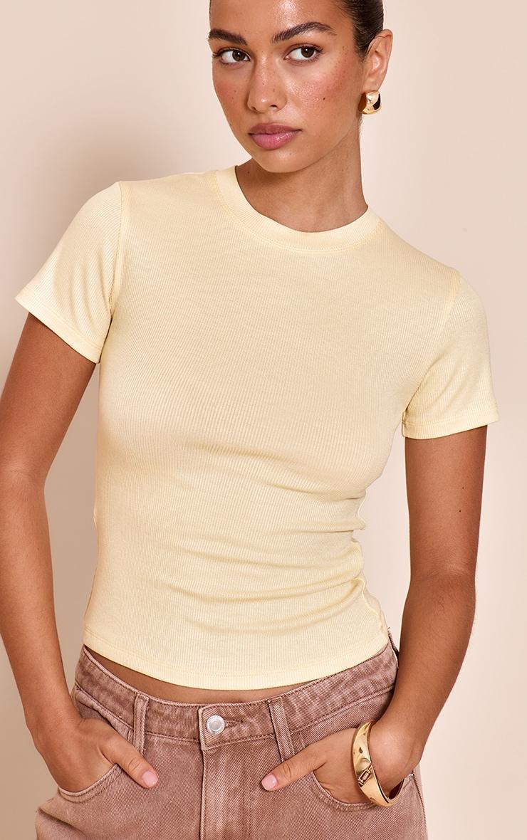 Butter Cream Soft Rib Crew Neck Short Sleeve Top Product Image
