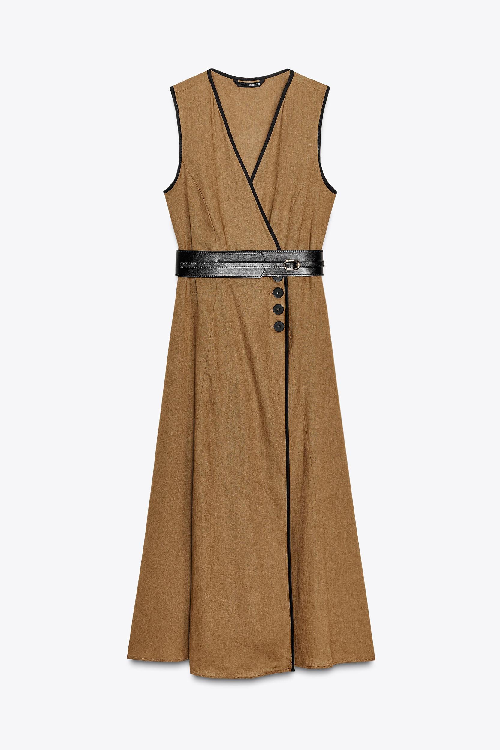 LINEN BELTED MIDI DRESS Product Image